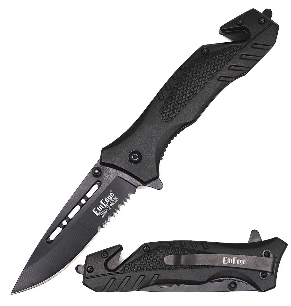 4.75" Closed Black Aluminum Handle Tactical Rescue Spring Assist Knife Collectible Weapons - Tophatter Daily Deals