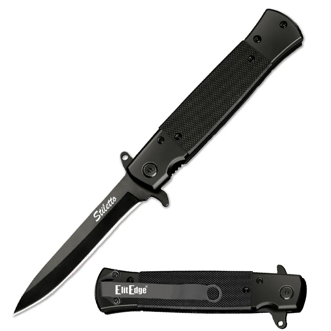 8.5" Classic Italian Style Stiletto Black Folding Spring Assisted Open Pocket Knife Collectible Weapons - Tophatter Daily Deals
