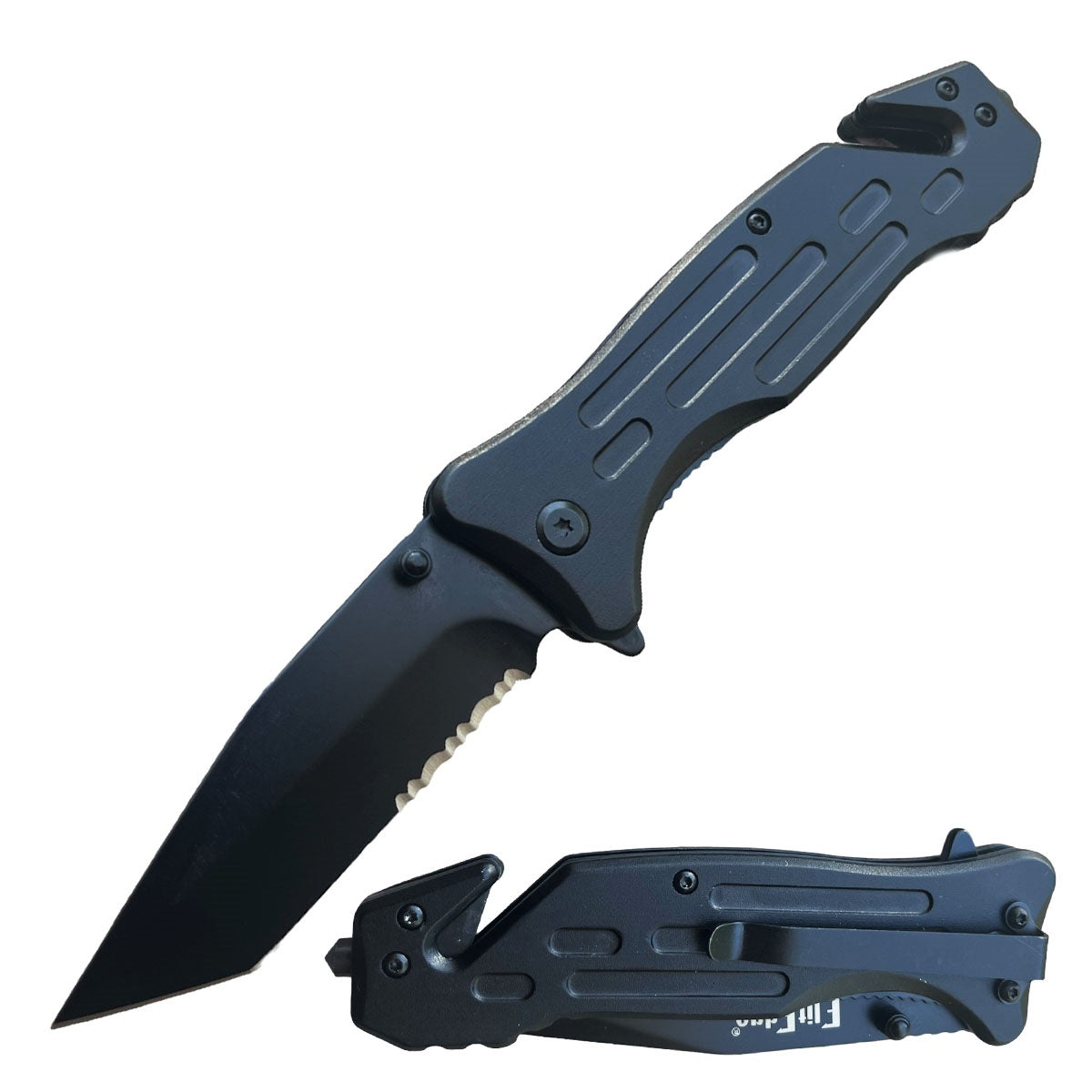 Heavy Duty Survival Black Tanto Blade Spring Assisted Pocket Knife - Tophatter's Guns'N'Weapons Store Collectible Weapons - Tophatter Daily Deals