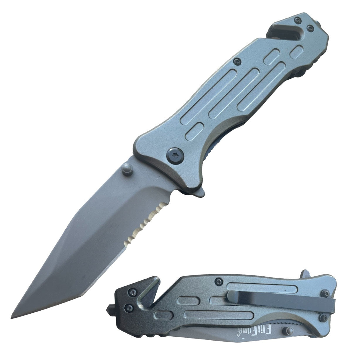 Heavy Duty Survival Grey Tanto Blade Spring Assisted Pocket Knife - Tophatter's Guns'N'Weapons Store Collectible Weapons - Tophatter Daily Deals