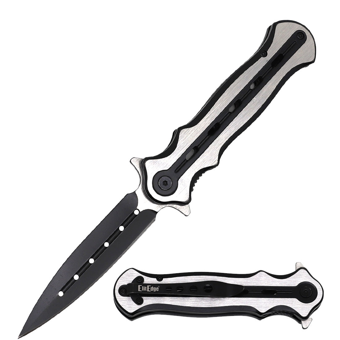 Ball Bearing Black Titanium Coated Dagger Blade Pocket Knife - TOPHATTER'S ARMORY DEALS Collectible Weapons - Tophatter Daily Deals