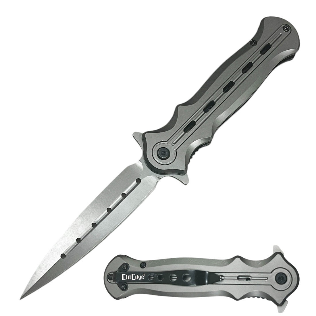 Ball Bearing Grey Titanium Coated Dagger Blade Pocket Knife - TOPHATTER'S ARMORY DEALS Collectible Weapons - Tophatter Daily Deals