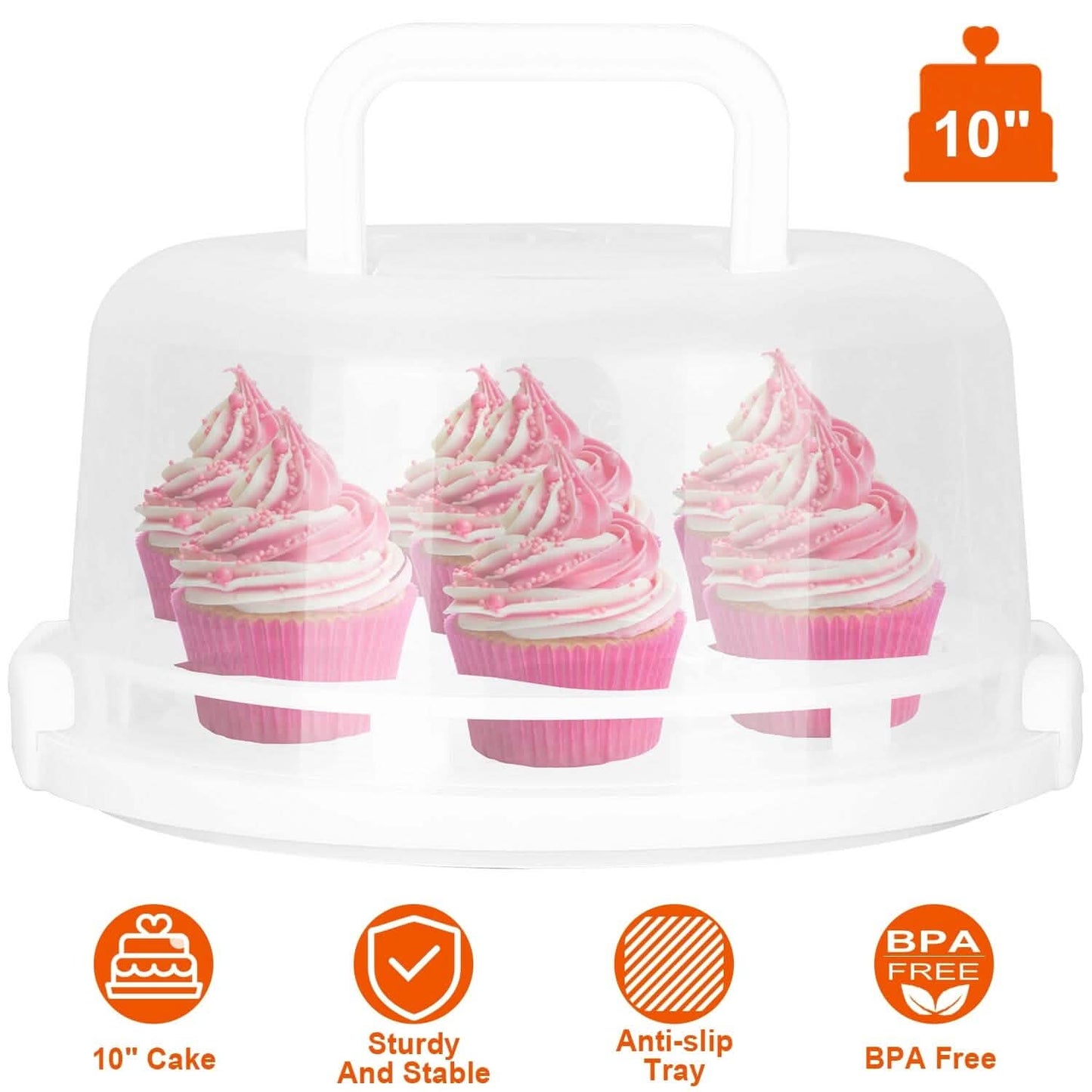 10" Cake Storage Container with Handle Plastic Cake Box Kitchen Storage - Tophatter Daily Deals
