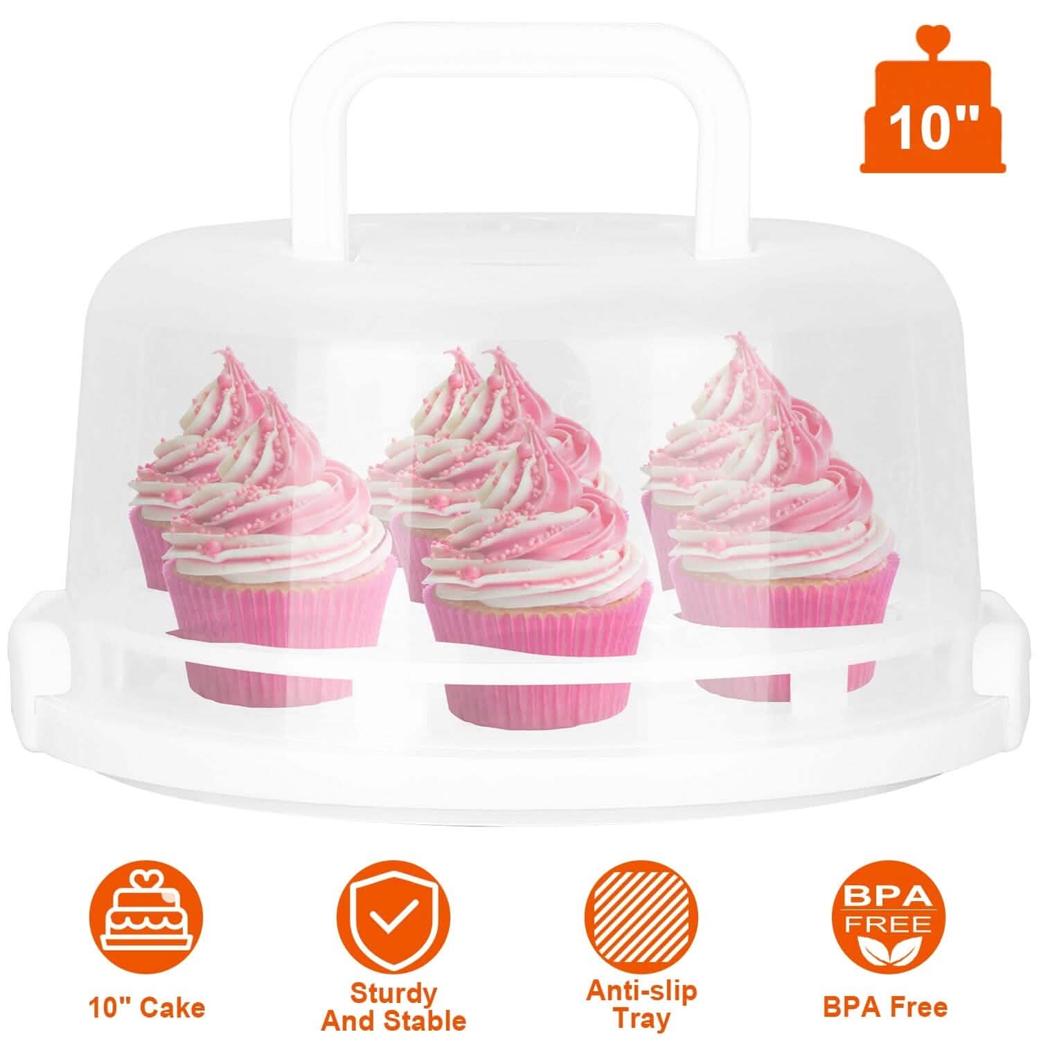 10" Cake Storage Container with Handle Plastic Cake Box Kitchen Storage - Tophatter Daily Deals