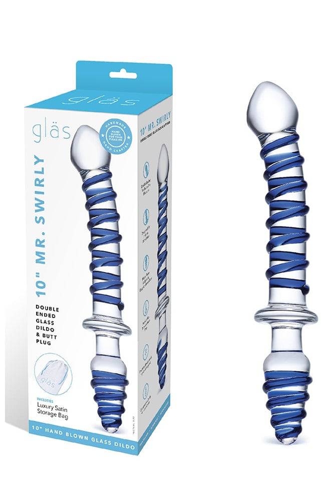 Gläs - Mr. Swirly - 10" Textured Glass Double Ended Dildo - Blue Sex Toy - Tophatter Daily Deals