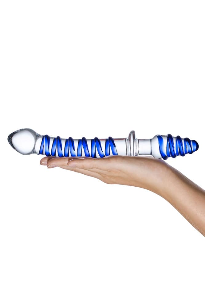 Gläs - Mr. Swirly - 10" Textured Glass Double Ended Dildo - Blue Sex Toy - Tophatter Daily Deals
