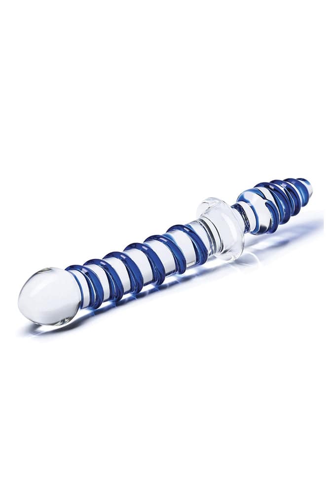 Gläs - Mr. Swirly - 10" Textured Glass Double Ended Dildo - Blue Sex Toy - Tophatter Daily Deals