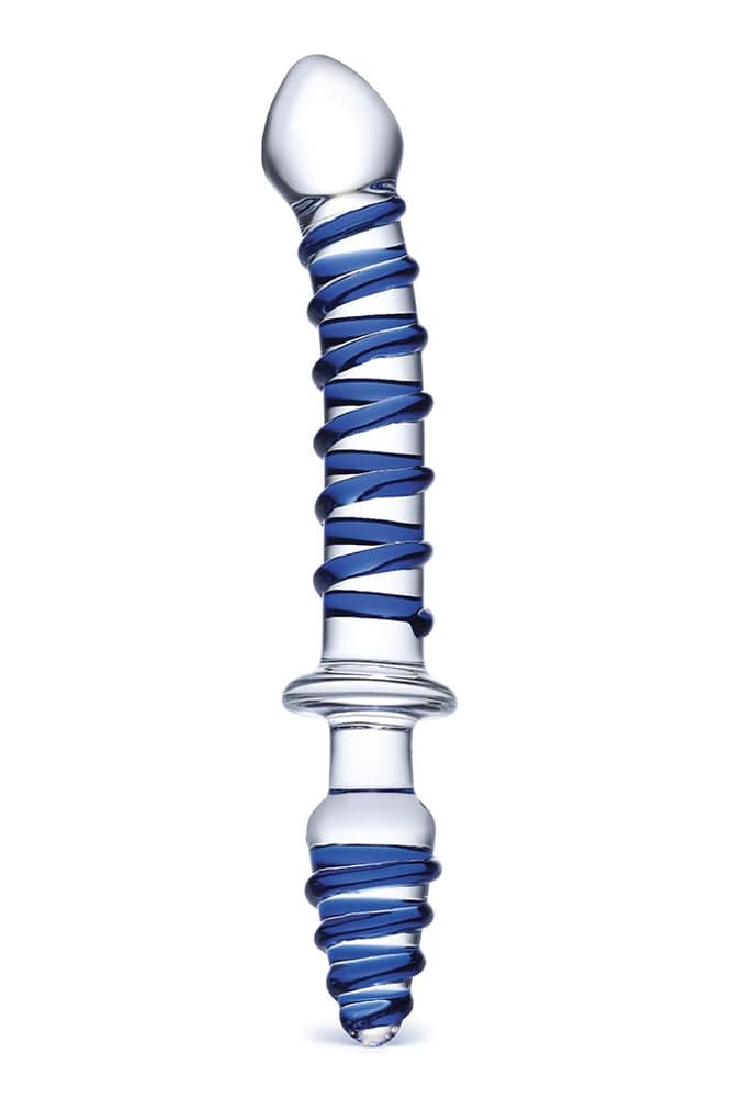 Gläs - Mr. Swirly - 10" Textured Glass Double Ended Dildo - Blue Sex Toy - Tophatter Daily Deals