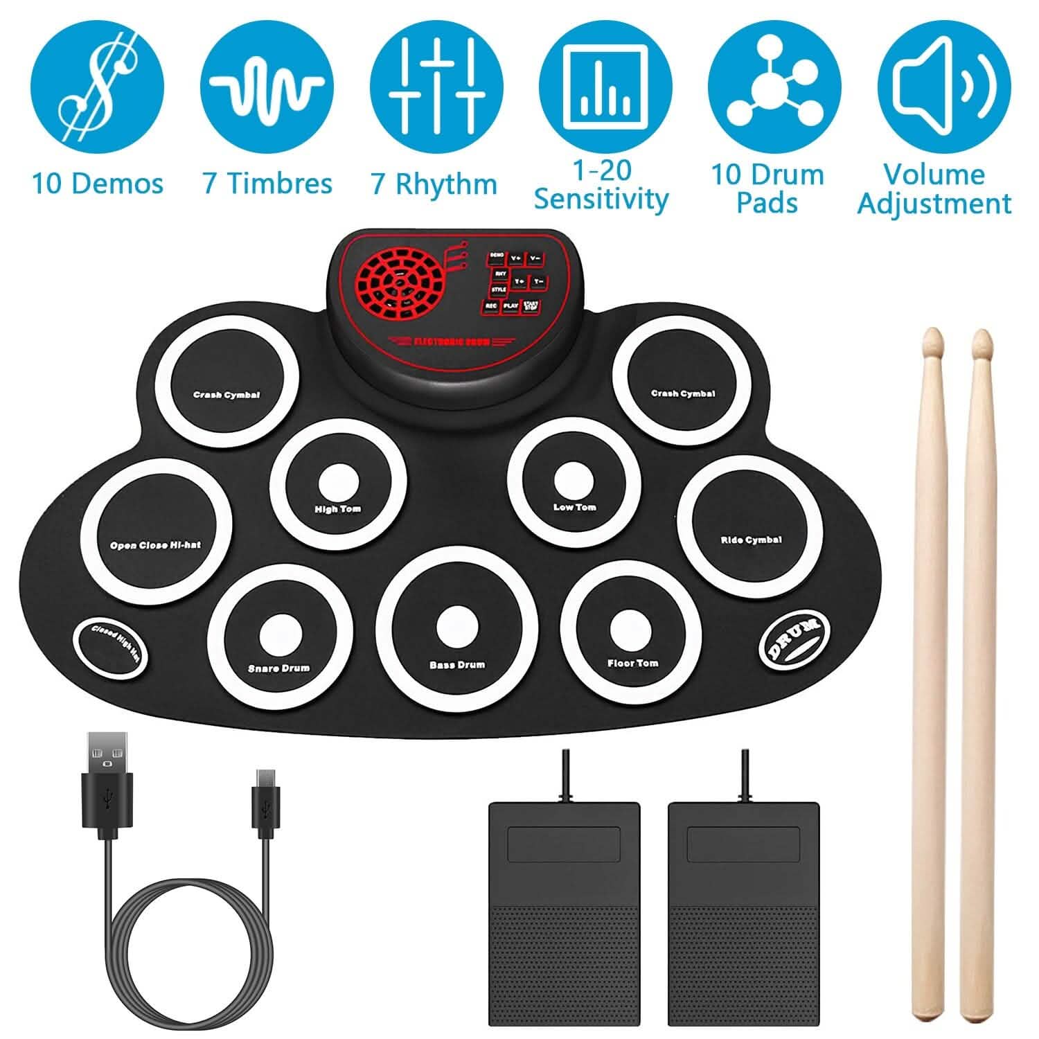 10 Pads Electric Drum Set Foldable Toys & Games - Tophatter Daily Deals