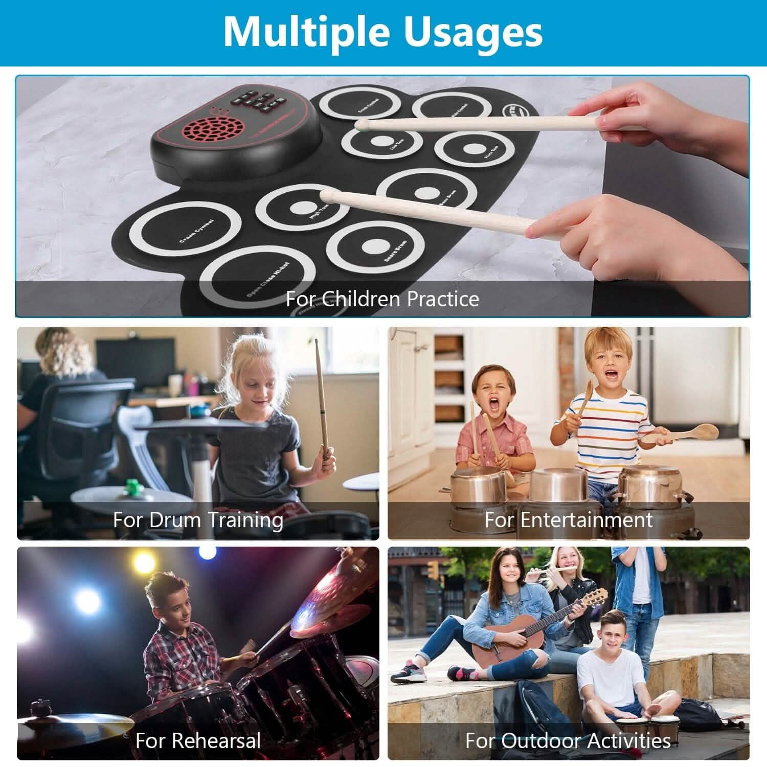 10 Pads Electric Drum Set Foldable Toys & Games - Tophatter Daily Deals