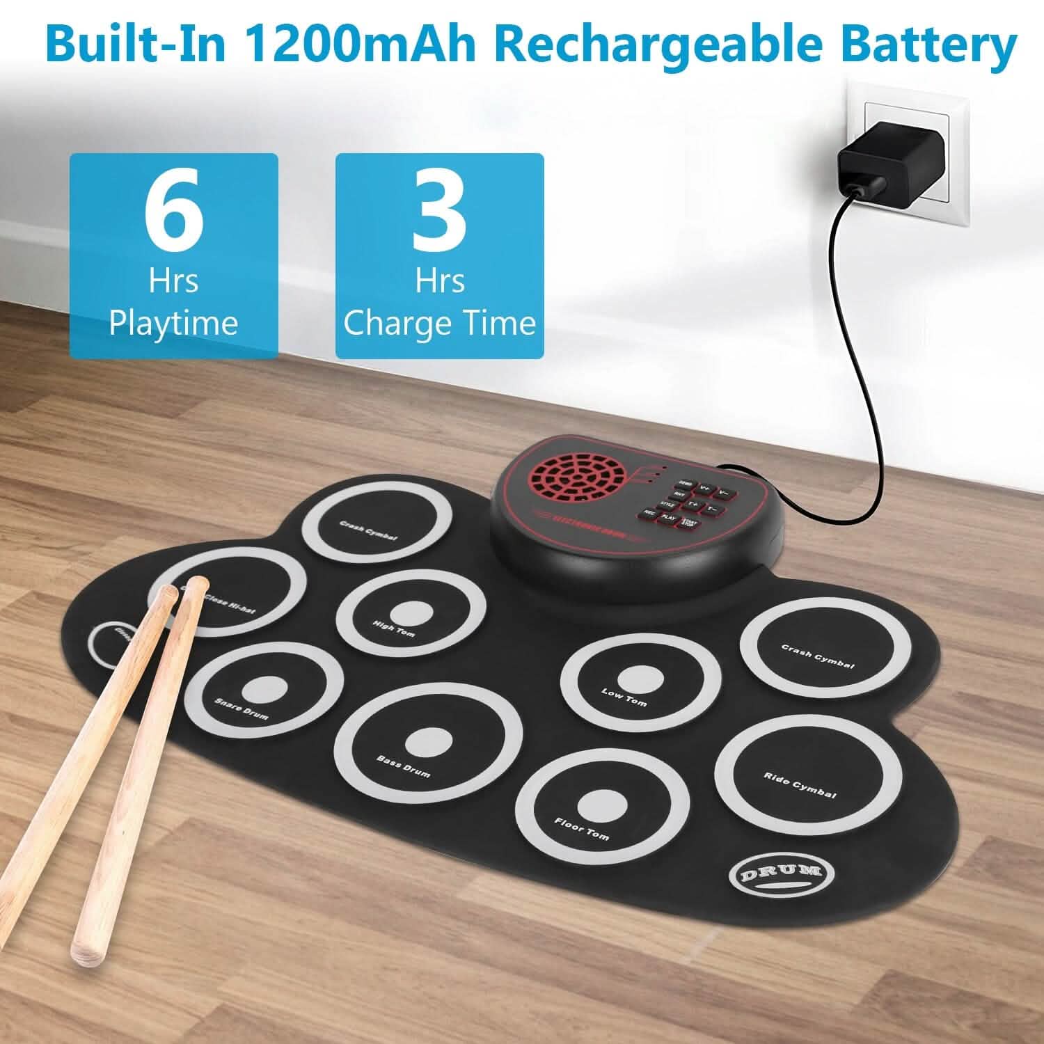 10 Pads Electric Drum Set Foldable Toys & Games - Tophatter Daily Deals