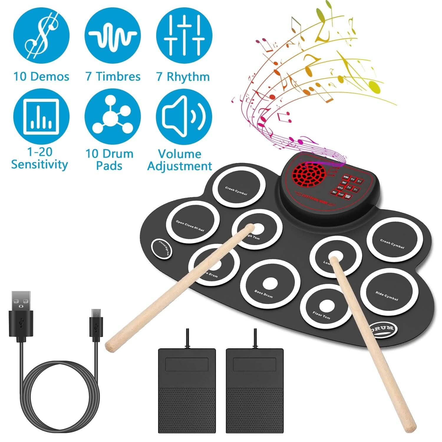 10 Pads Electric Drum Set Foldable Toys & Games - Tophatter Daily Deals