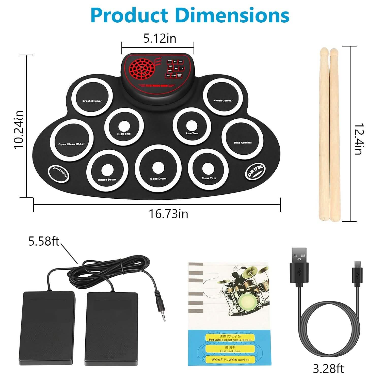 10 Pads Electric Drum Set Foldable Toys & Games - Tophatter Daily Deals