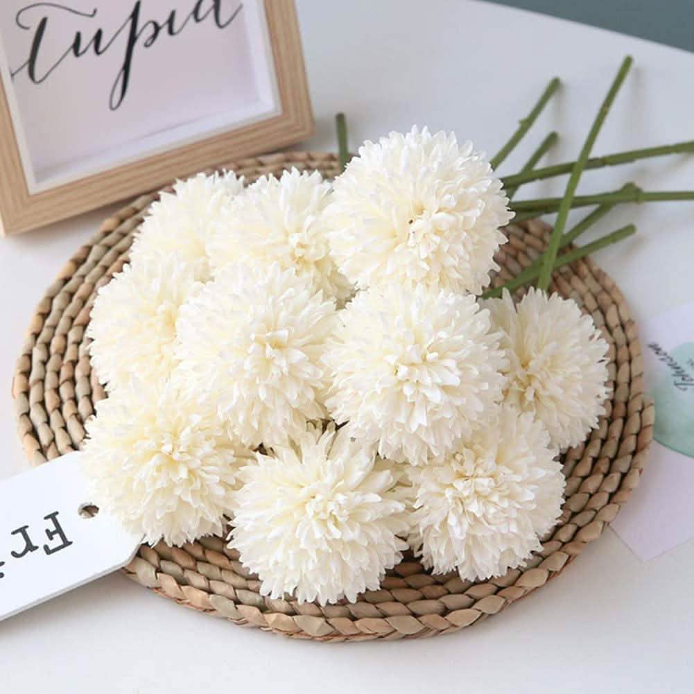 10-Piece: Artificial Flowers Chrysanthemum Ball Flowers Bouquet Furniture & Decor - Tophatter Daily Deals