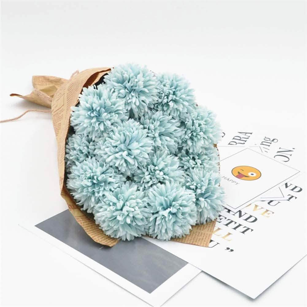10-Piece: Artificial Flowers Chrysanthemum Ball Flowers Bouquet Light Blue Furniture & Decor - Tophatter Daily Deals