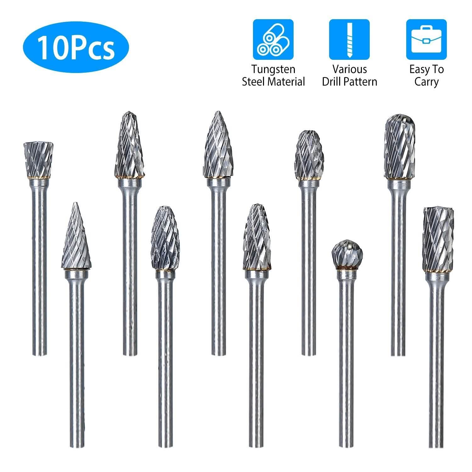 10-Piece: Double Cut Carbide Rotary Die Grinder Bit Set Home Improvement - Tophatter Daily Deals