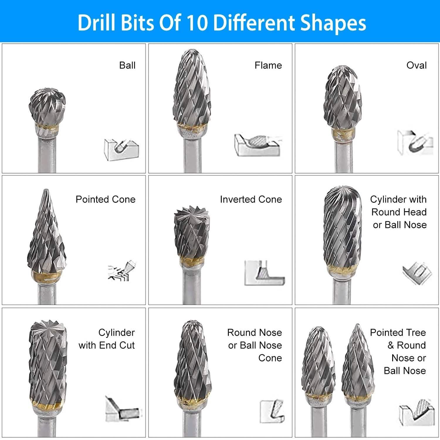 10-Piece: Double Cut Carbide Rotary Die Grinder Bit Set Home Improvement - Tophatter Daily Deals