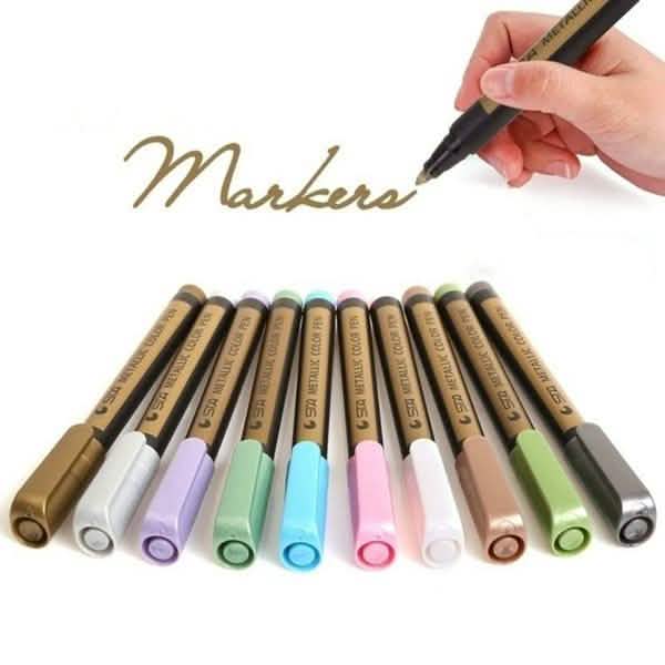 10-Piece: Metallic Paint Marker Pen Permanent School, Office & Art Supplies - Tophatter Daily Deals