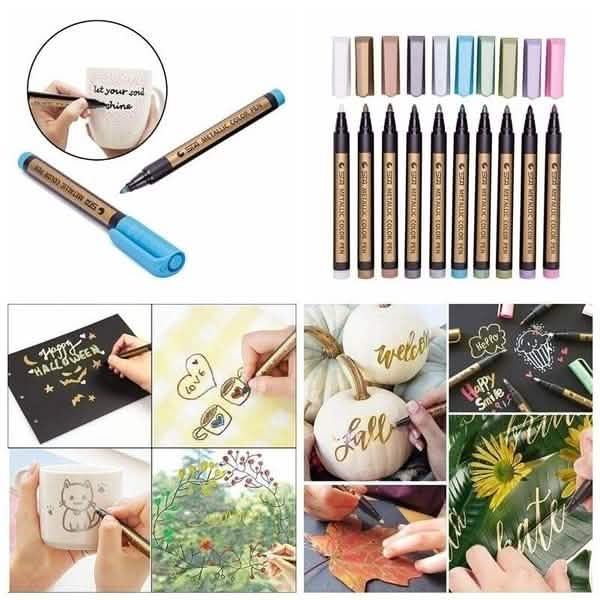 10-Piece: Metallic Paint Marker Pen Permanent School, Office & Art Supplies - Tophatter Daily Deals