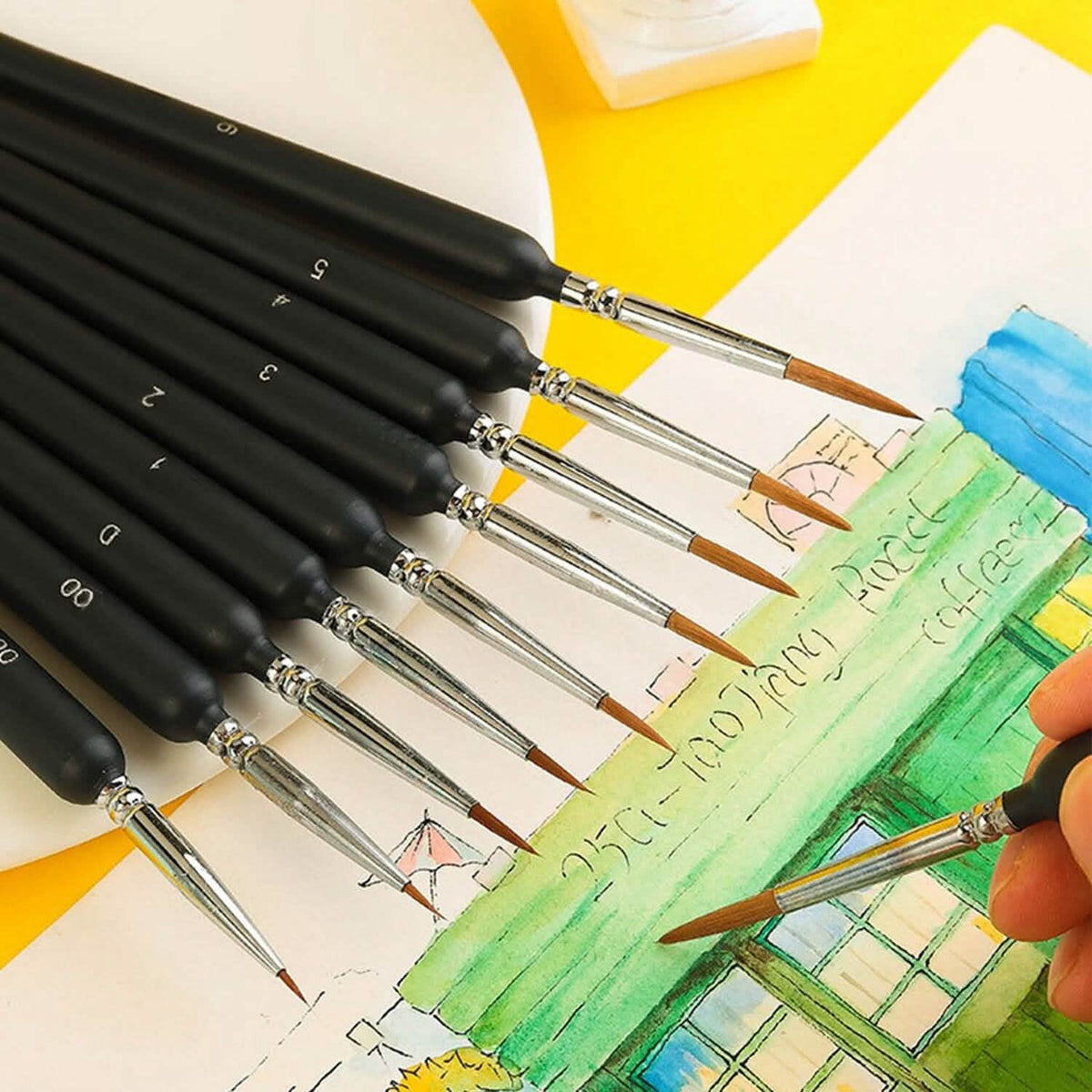 10-Piece: Miniature Detail Paint Brush Set School, Office & Art Supplies - Tophatter Daily Deals