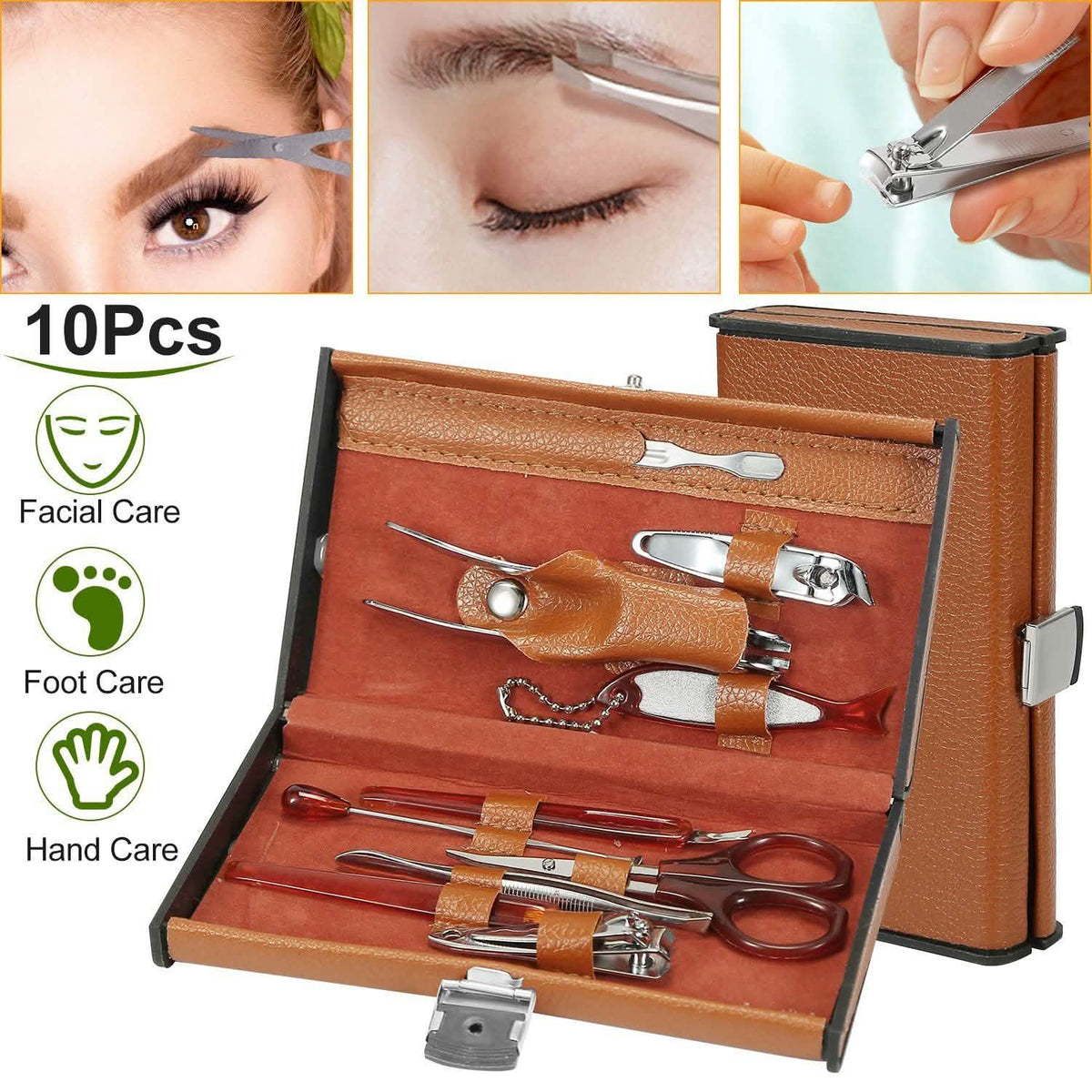 10-Piece: Pedicure, Manicure and Grooming Kit with Leather Case Beauty & Personal Care - Tophatter Daily Deals