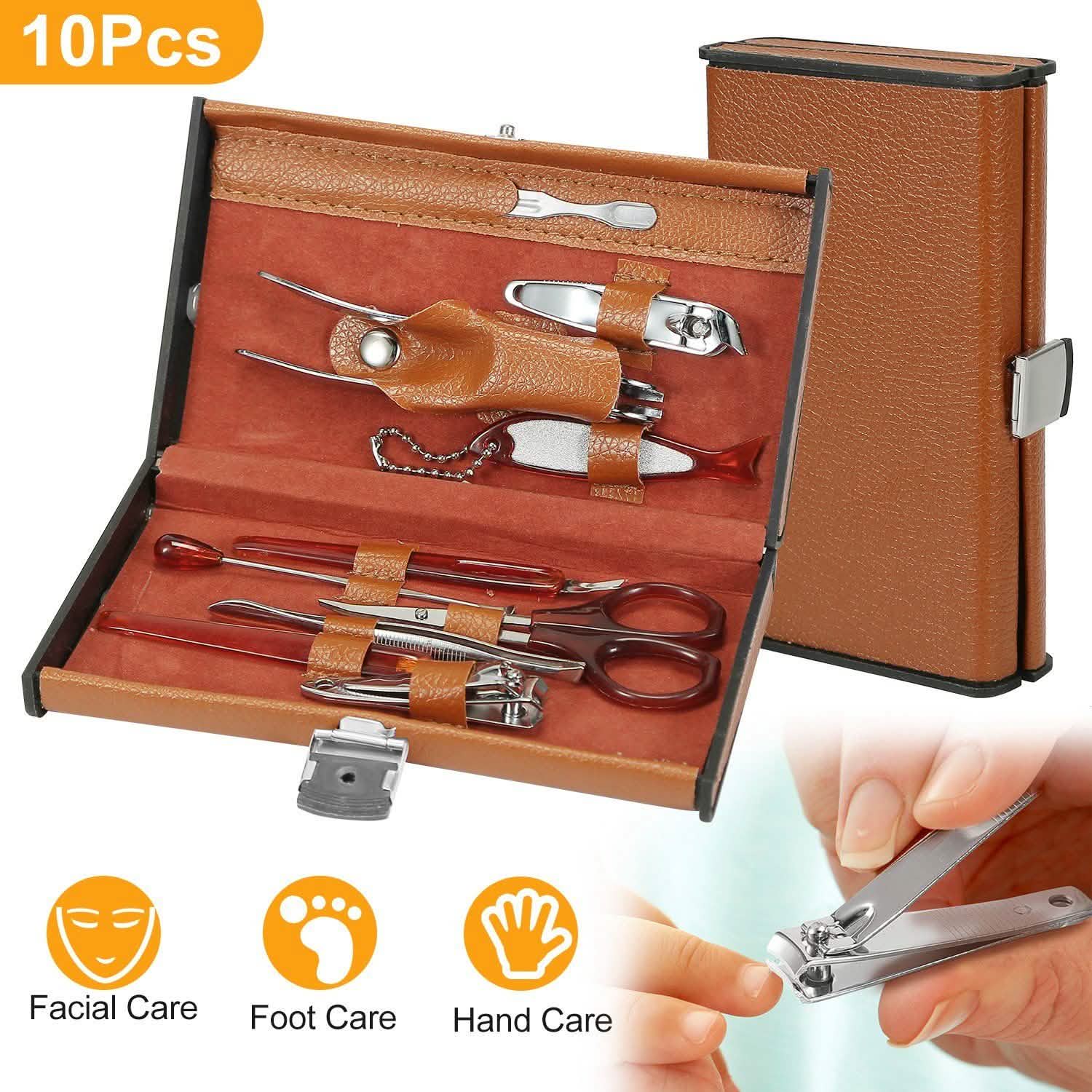 10-Piece: Pedicure, Manicure and Grooming Kit with Leather Case Beauty & Personal Care - Tophatter Daily Deals