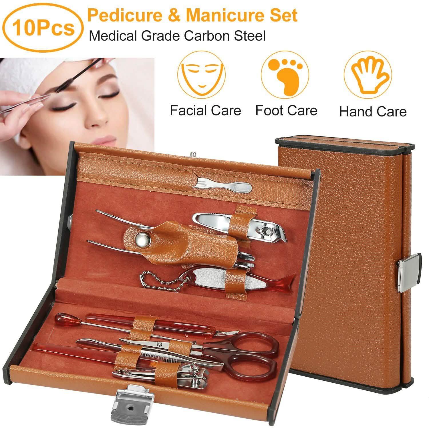 10-Piece: Pedicure, Manicure and Grooming Kit with Leather Case Beauty & Personal Care - Tophatter Daily Deals