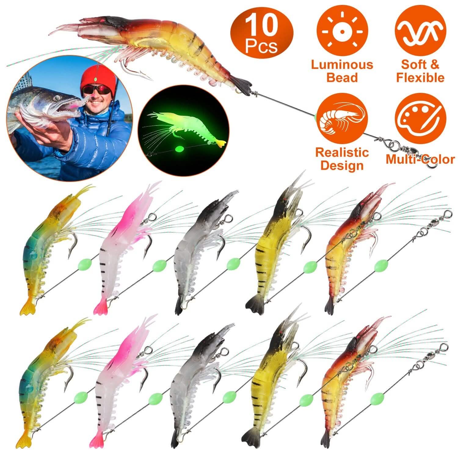 10-Piece: Silicon Shrimp Bait Set Outdoor Recreation - Tophatter Daily Deals