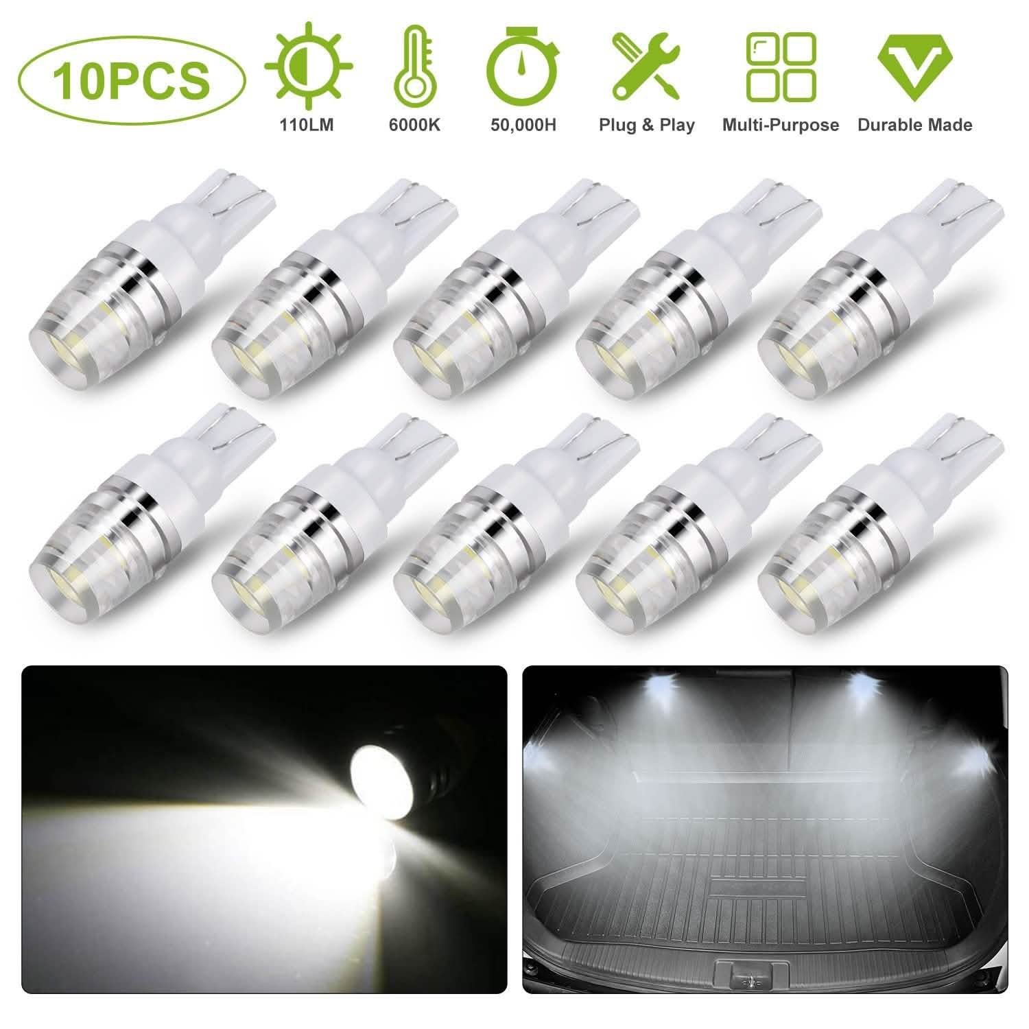 10-Piece: Xenon White Wedge Base LED Bulbs Automotive - Tophatter Daily Deals