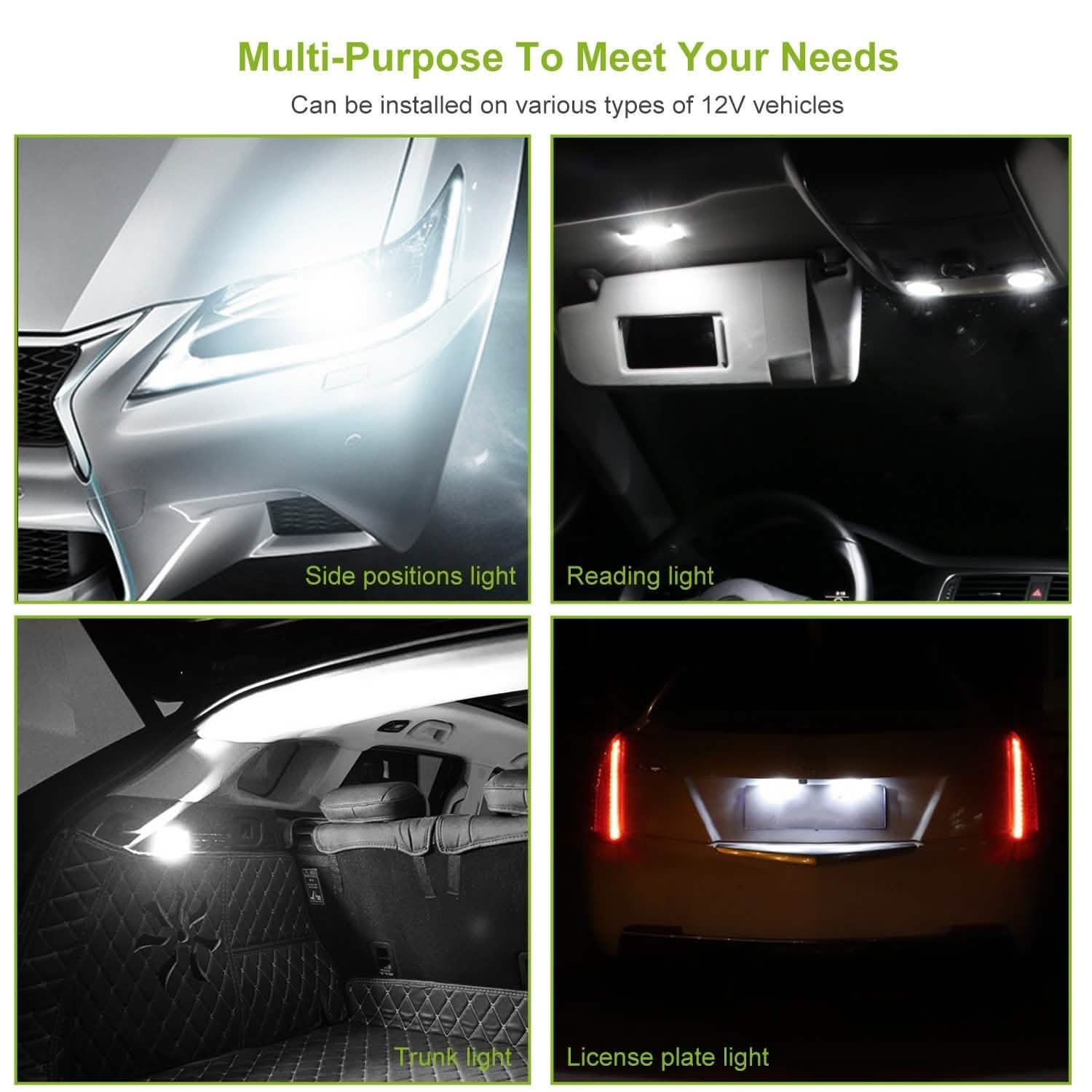 10-Piece: Xenon White Wedge Base LED Bulbs Automotive - Tophatter Daily Deals