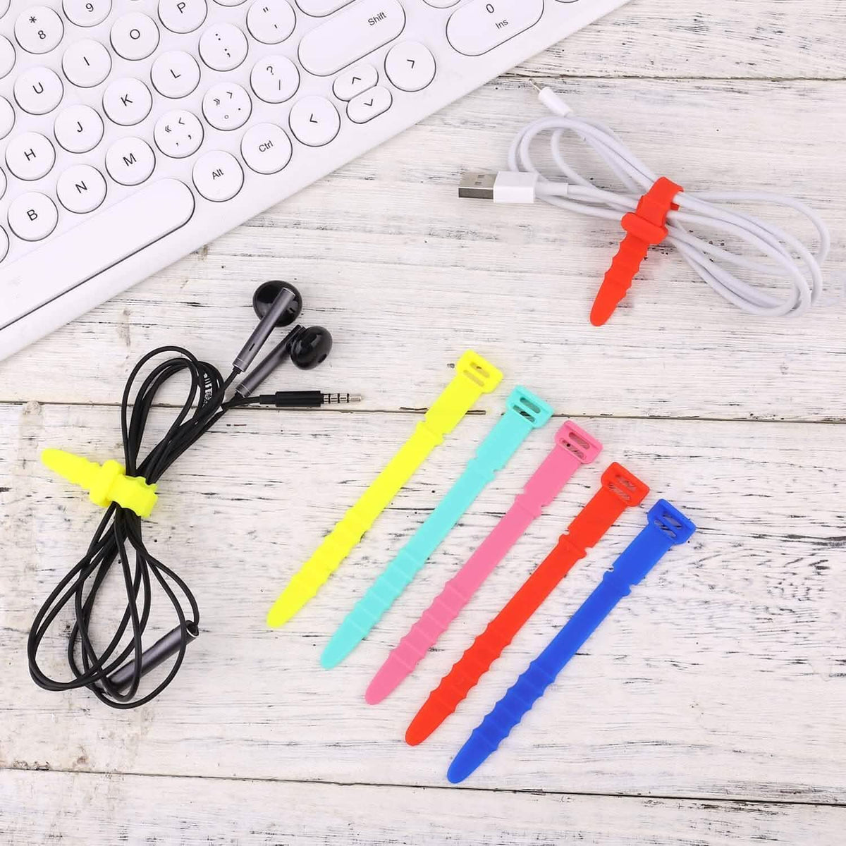 10-Pieces: 4.5 Inch Reusable Wire Ties Cord Organizer Straps Elastic Silicone Cord Organizer School, Office & Art Supplies - Tophatter Daily Deals