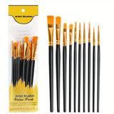 10-Pieces: Artist Paintbrush Nylon Round Pointed Flat Head Set Black School, Office & Art Supplies - Tophatter Daily Deals