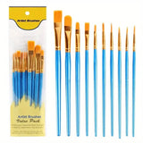 10-Pieces: Artist Paintbrush Nylon Round Pointed Flat Head Set Blue School, Office & Art Supplies - Tophatter Daily Deals