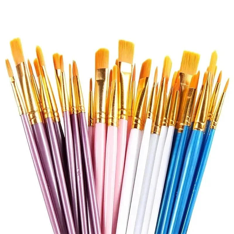 10-Pieces: Artist Paintbrush Nylon Round Pointed Flat Head Set School, Office & Art Supplies - Tophatter Daily Deals