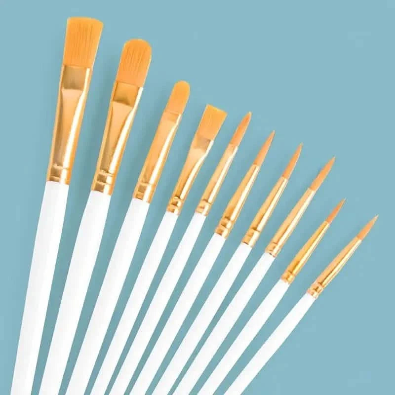 10-Pieces: Artist Paintbrush Nylon Round Pointed Flat Head Set School, Office & Art Supplies - Tophatter Daily Deals