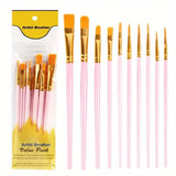 10-Pieces: Artist Paintbrush Nylon Round Pointed Flat Head Set Pink School, Office & Art Supplies - Tophatter Daily Deals