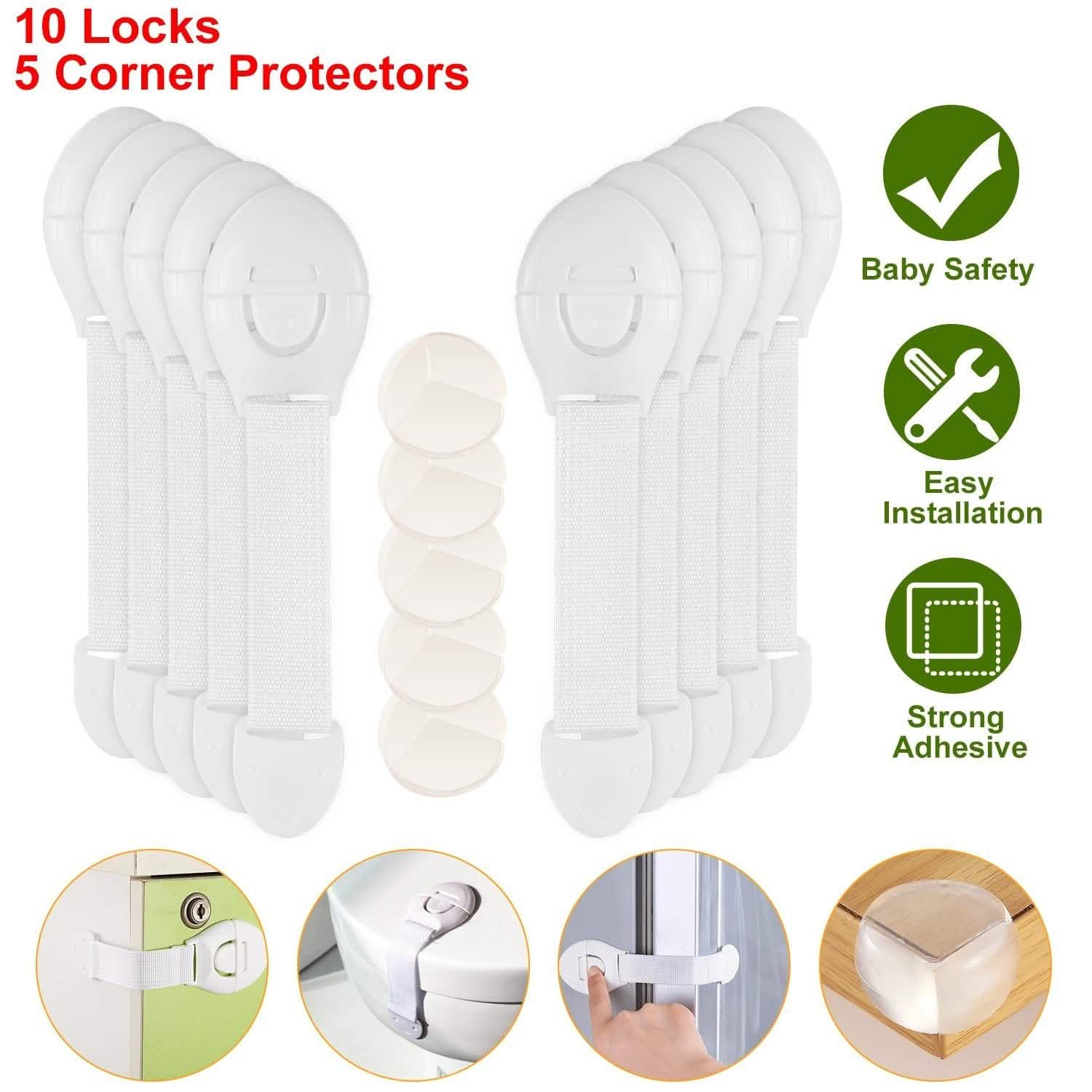 10-Pieces: Kids Safety Locks with 5 Furniture Corner Protectors Baby Gear - Tophatter Daily Deals