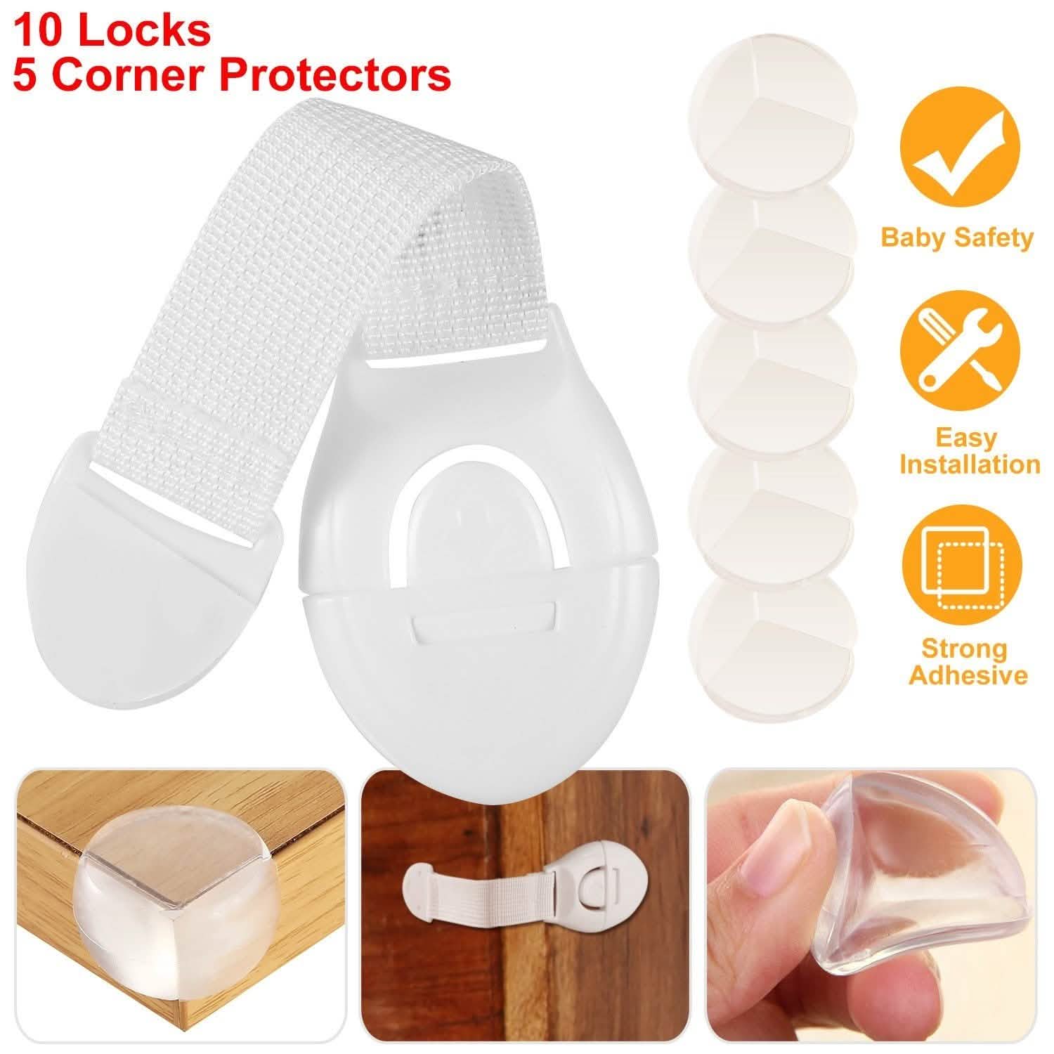 10-Pieces: Kids Safety Locks with 5 Furniture Corner Protectors Baby Gear - Tophatter Daily Deals