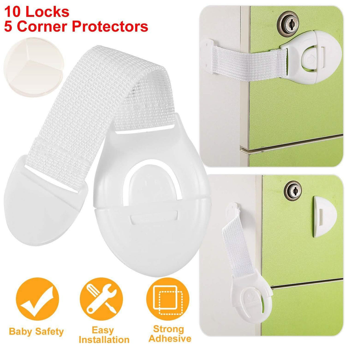 10-Pieces: Kids Safety Locks with 5 Furniture Corner Protectors Baby Gear - Tophatter Daily Deals