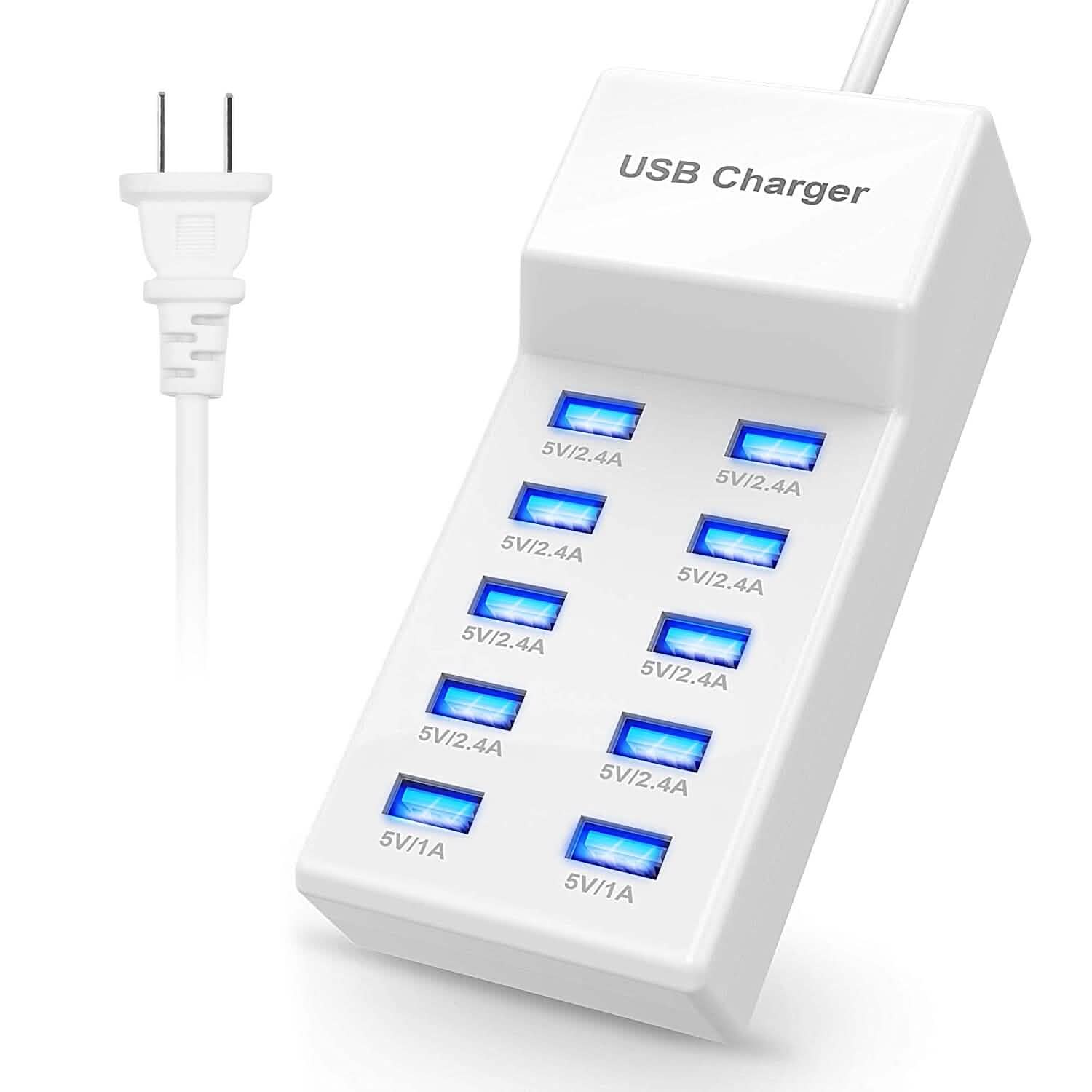 10-Ports 50W USB Wall Fast Charging Power Adapter Mobile Accessories - Tophatter Daily Deals