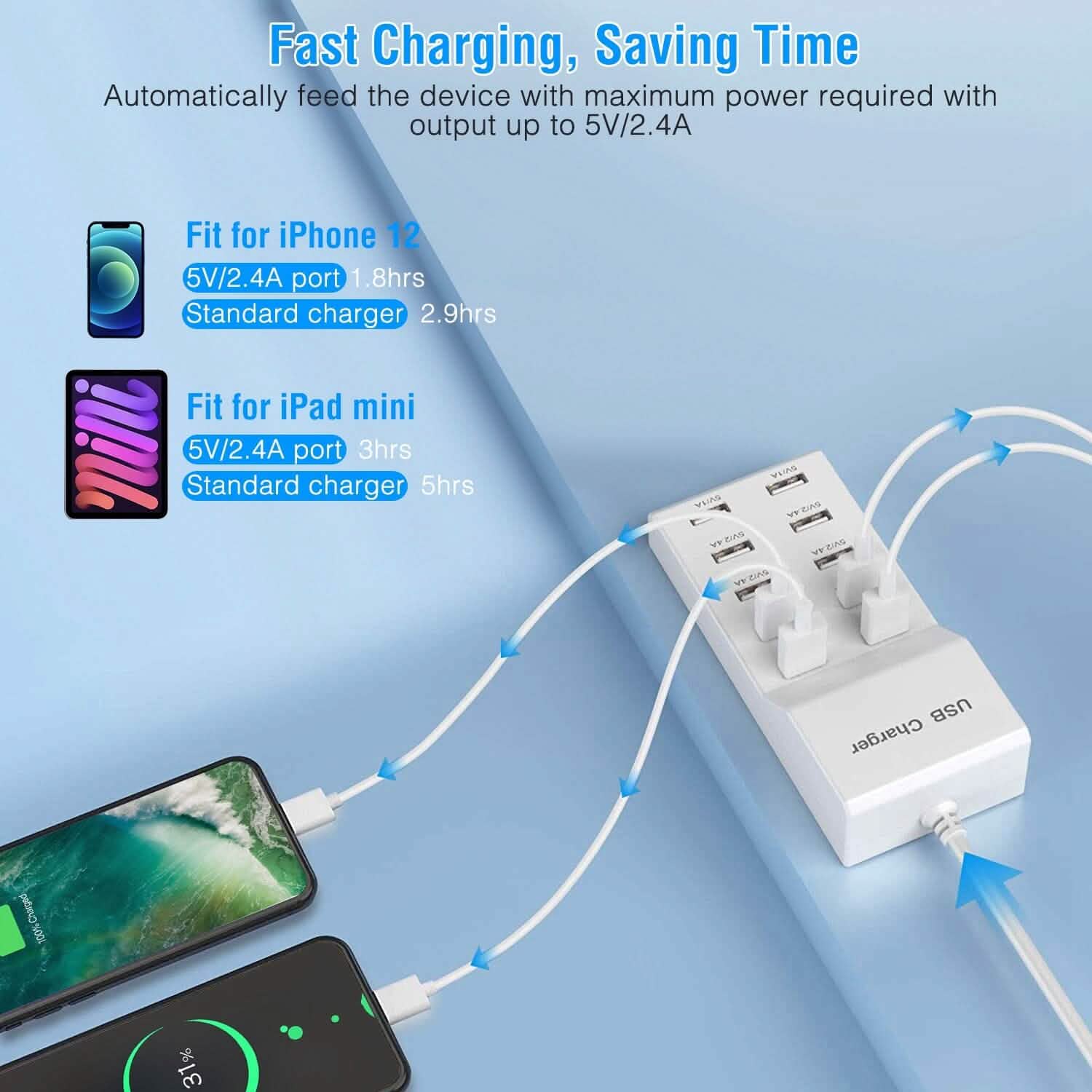 10-Ports 50W USB Wall Fast Charging Power Adapter Mobile Accessories - Tophatter Daily Deals