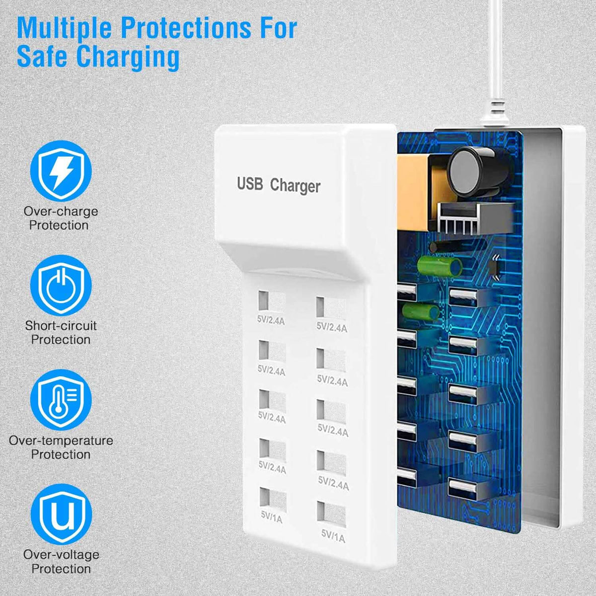 10-Ports 50W USB Wall Fast Charging Power Adapter Mobile Accessories - Tophatter Daily Deals
