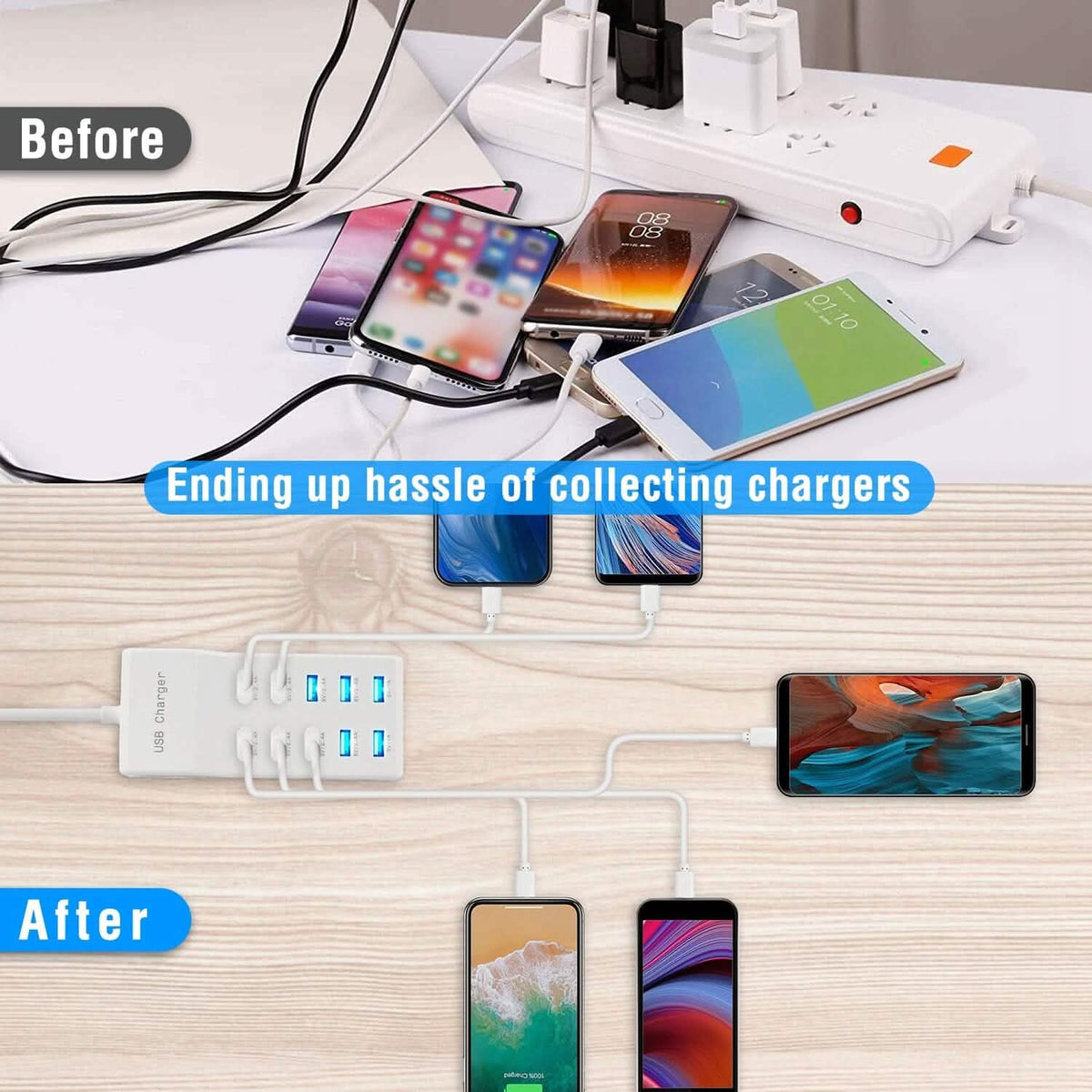 10-Ports 50W USB Wall Fast Charging Power Adapter Mobile Accessories - Tophatter Daily Deals