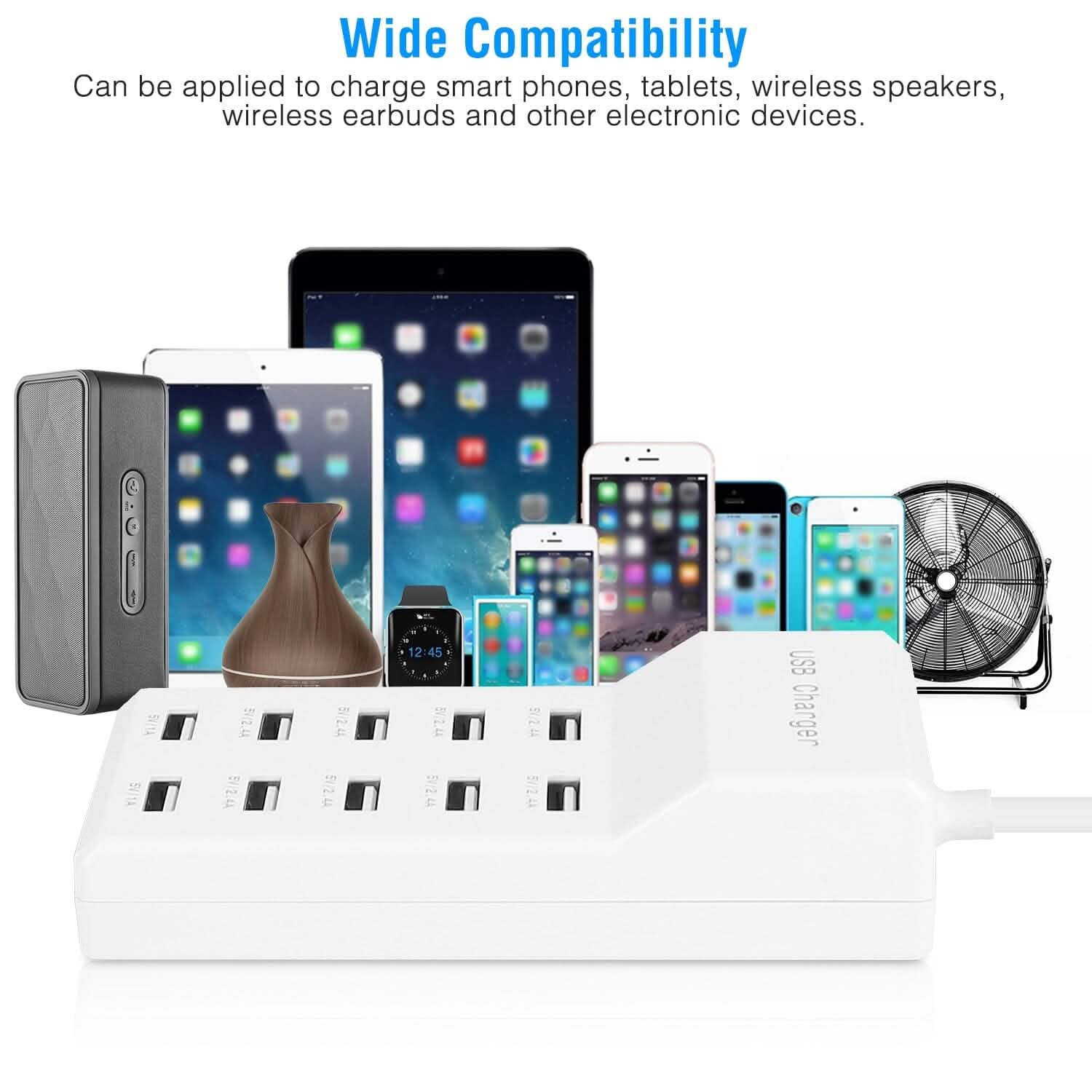 10-Ports 50W USB Wall Fast Charging Power Adapter Mobile Accessories - Tophatter Daily Deals