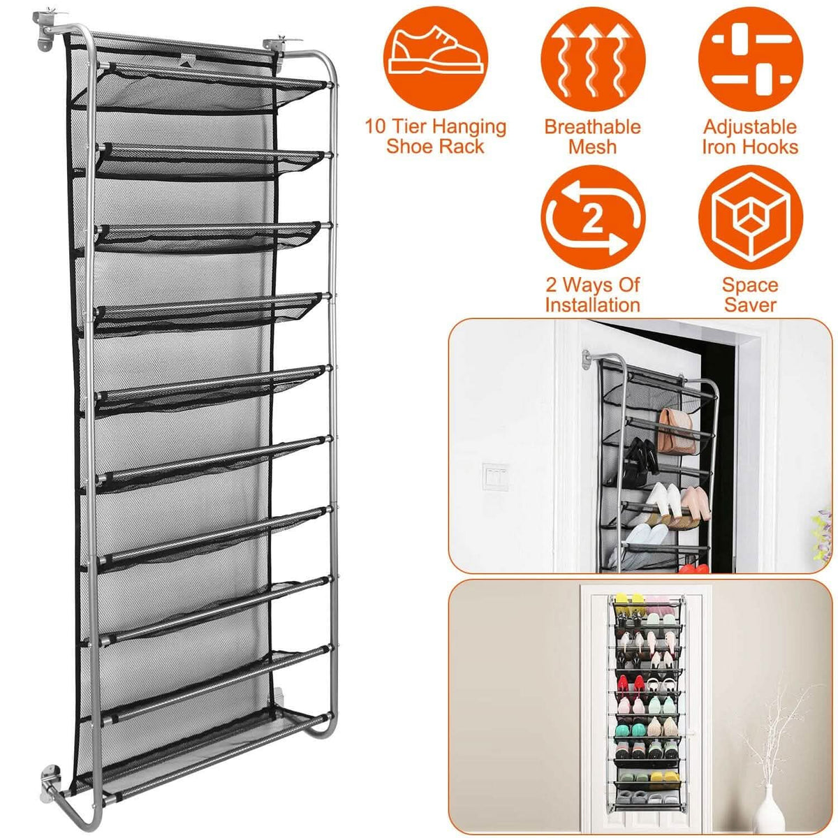 10-Tier Over the Door Shoe Rack Organizer Holder Hanging Storage Shelf Storage & Organization - Tophatter Daily Deals