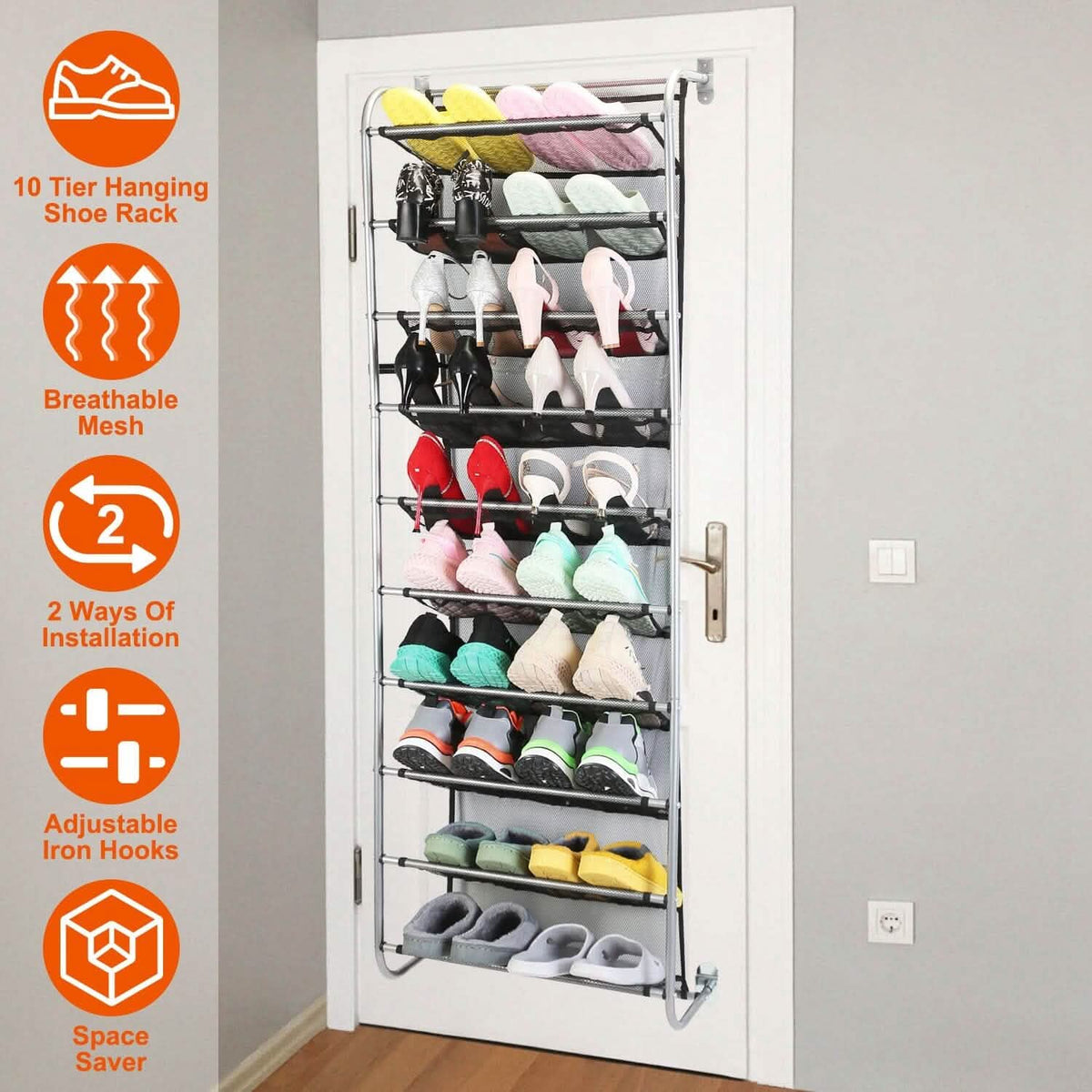 10-Tier Over the Door Shoe Rack Organizer Holder Hanging Storage Shelf Storage & Organization - Tophatter Daily Deals