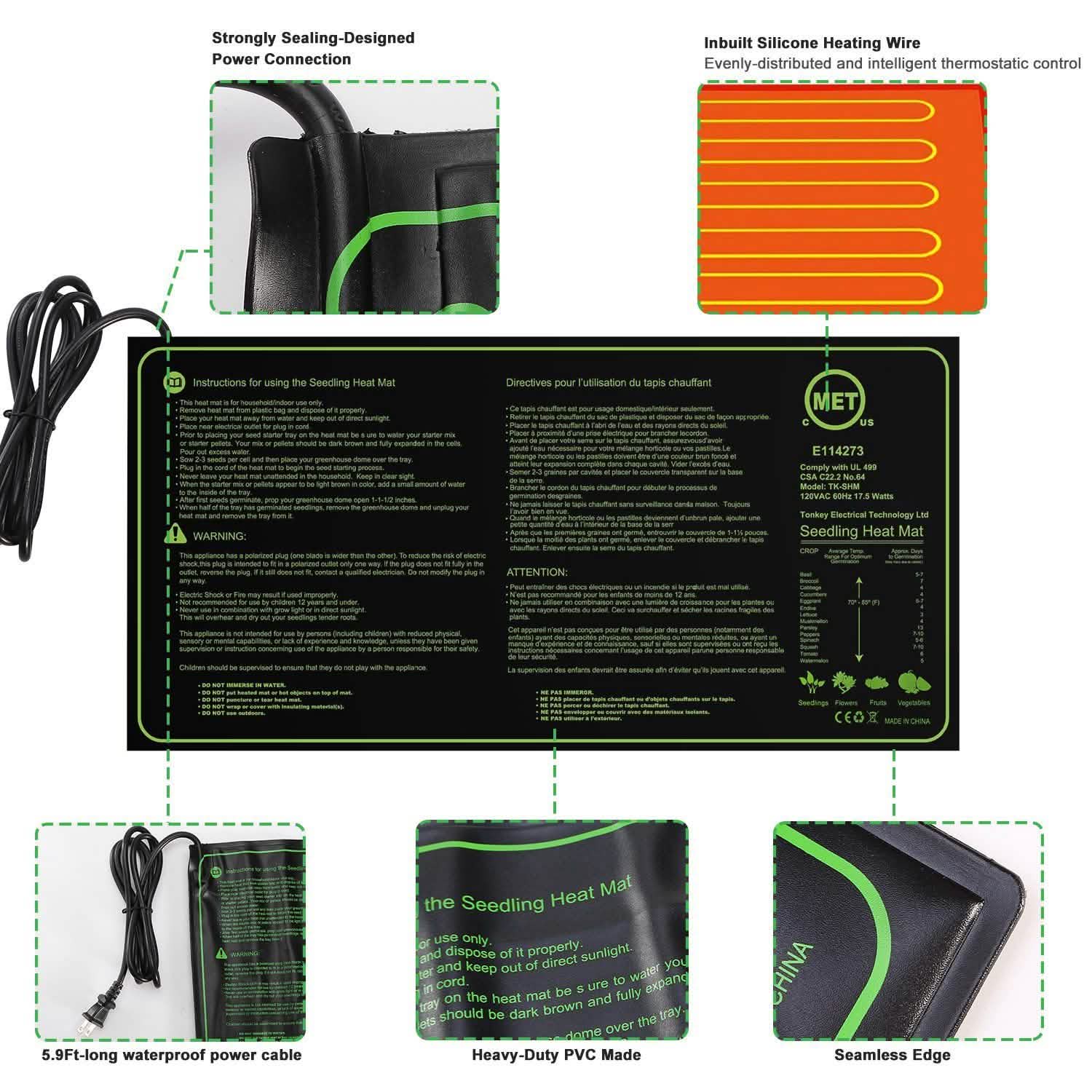 10" x 20" Seedling Heat Mat for Seed Germination Garden & Patio - Tophatter Daily Deals