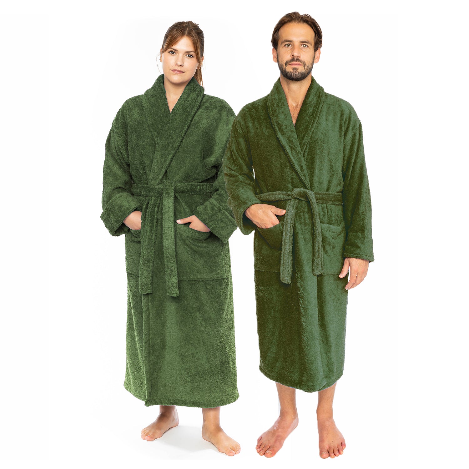 Classic Turkish Combed Cotton Luxurious Thick Unisex Bathrobes Green Robes - Tophatter Daily Deals