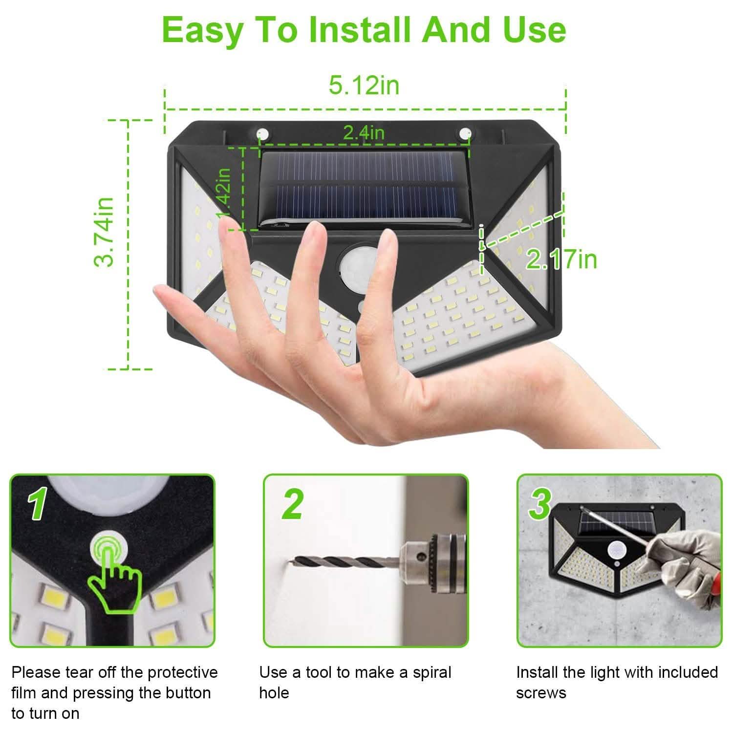 100 LED Solar Wall Light Outdoor Outdoor Lighting - Tophatter Daily Deals