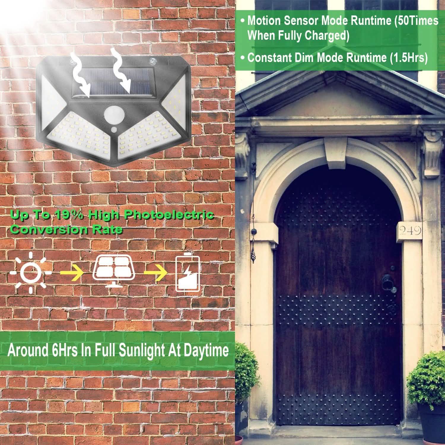 100 LED Solar Wall Light Outdoor Outdoor Lighting - Tophatter Daily Deals